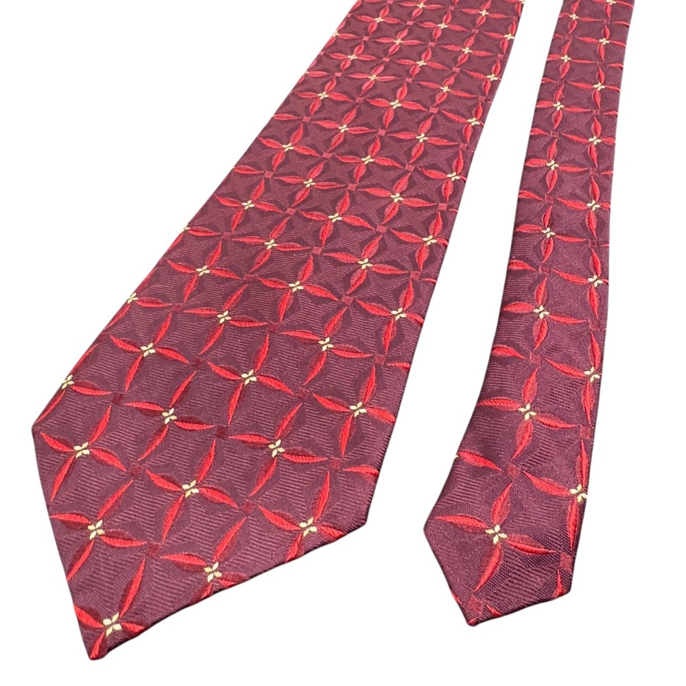Jos A Bank Signature Collection Luxury Tie Burgudy Red Geometric Silk‎ Necktie